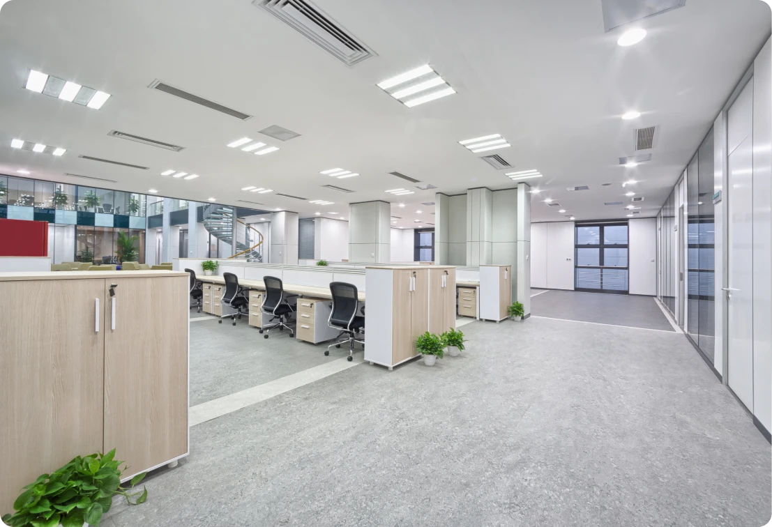 Brightly lit office interior