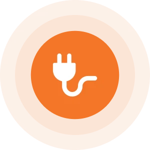 Charging plug graphic in orange circle