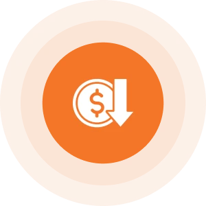 Decreasing money symbol on orange circle