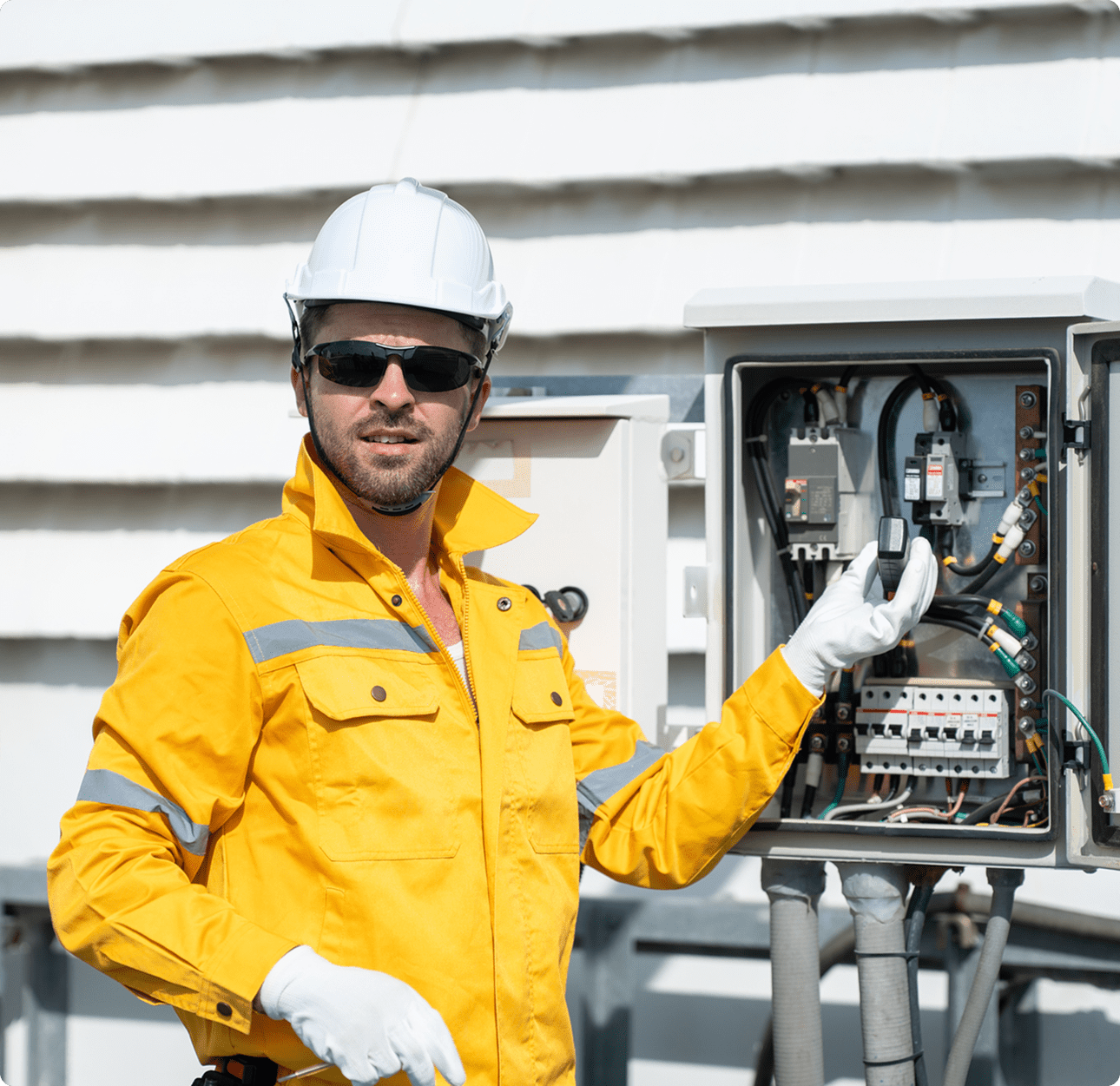 Technician inspecting electrical equipment