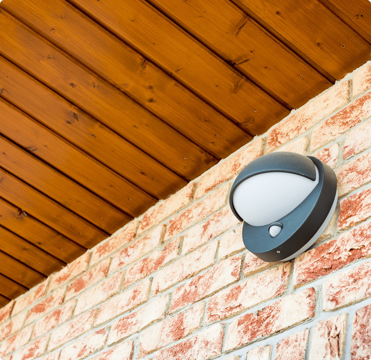 Wall-mounted outdoor light on brick wall