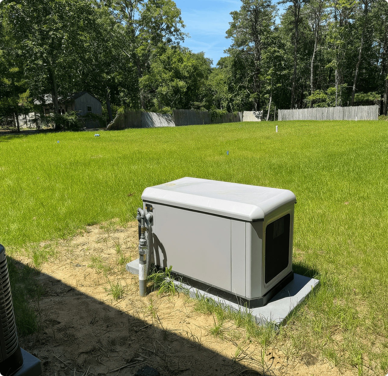 Outdoor generator on grassy lawn