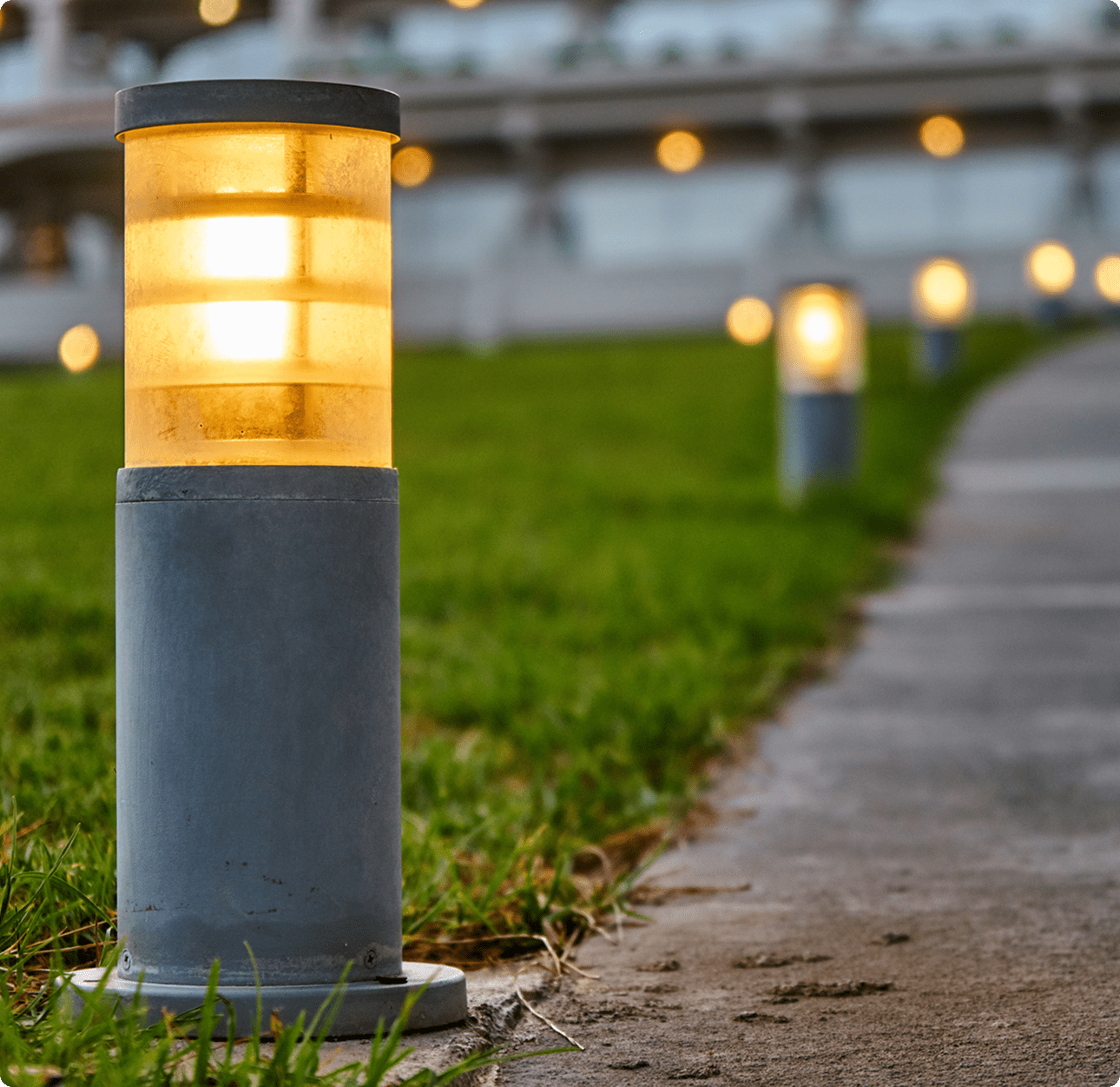 Garden walkway with soft lighting